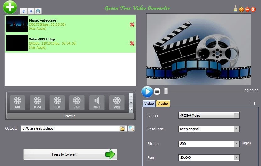 Green Free Video Converter — kuvakaappaus 2