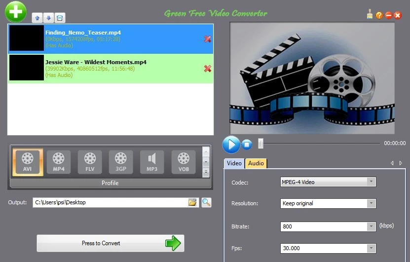 Green Free Video Converter — kuvakaappaus 3