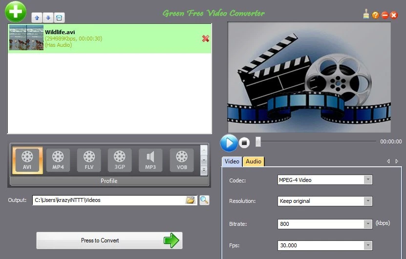 Green Free Video Converter — kuvakaappaus 7